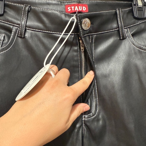 NWT STAUD Elliot Vegan Leather Straight-Leg Pants Sz 10 Black Fall Staple Timele - Picture 9 of 12